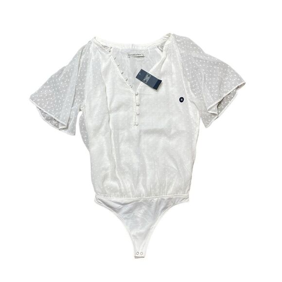 NWT ABERCROMBIE & FITCH Seersucker Flutter Sleeve Bodysuit White Size XS - Picture 1 of 7